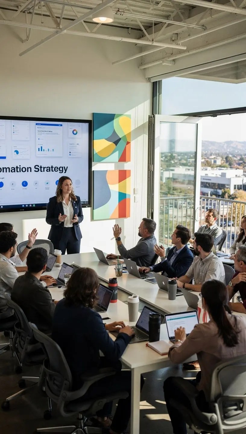 Close-up of a laptop screen displaying automation software with visual analytics and efficiency metrics
