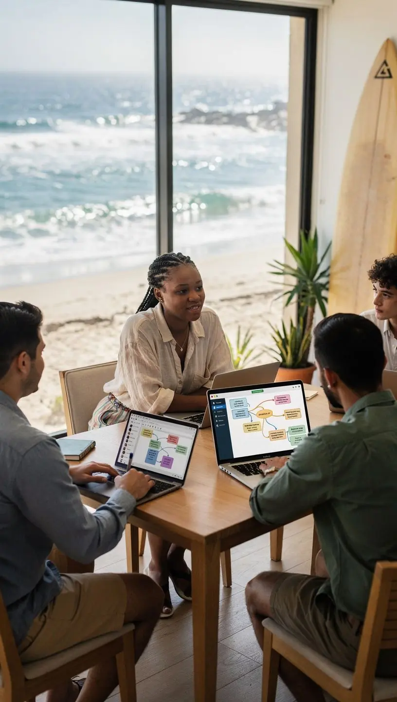 Professional presenting a data-driven process improvement strategy to colleagues in a modern office